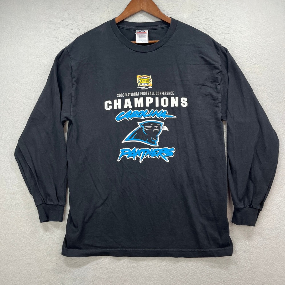 Carolina Panthers 2003 NFC Champions Long Sleeve Shirt Mens Large Black Tee Y2K